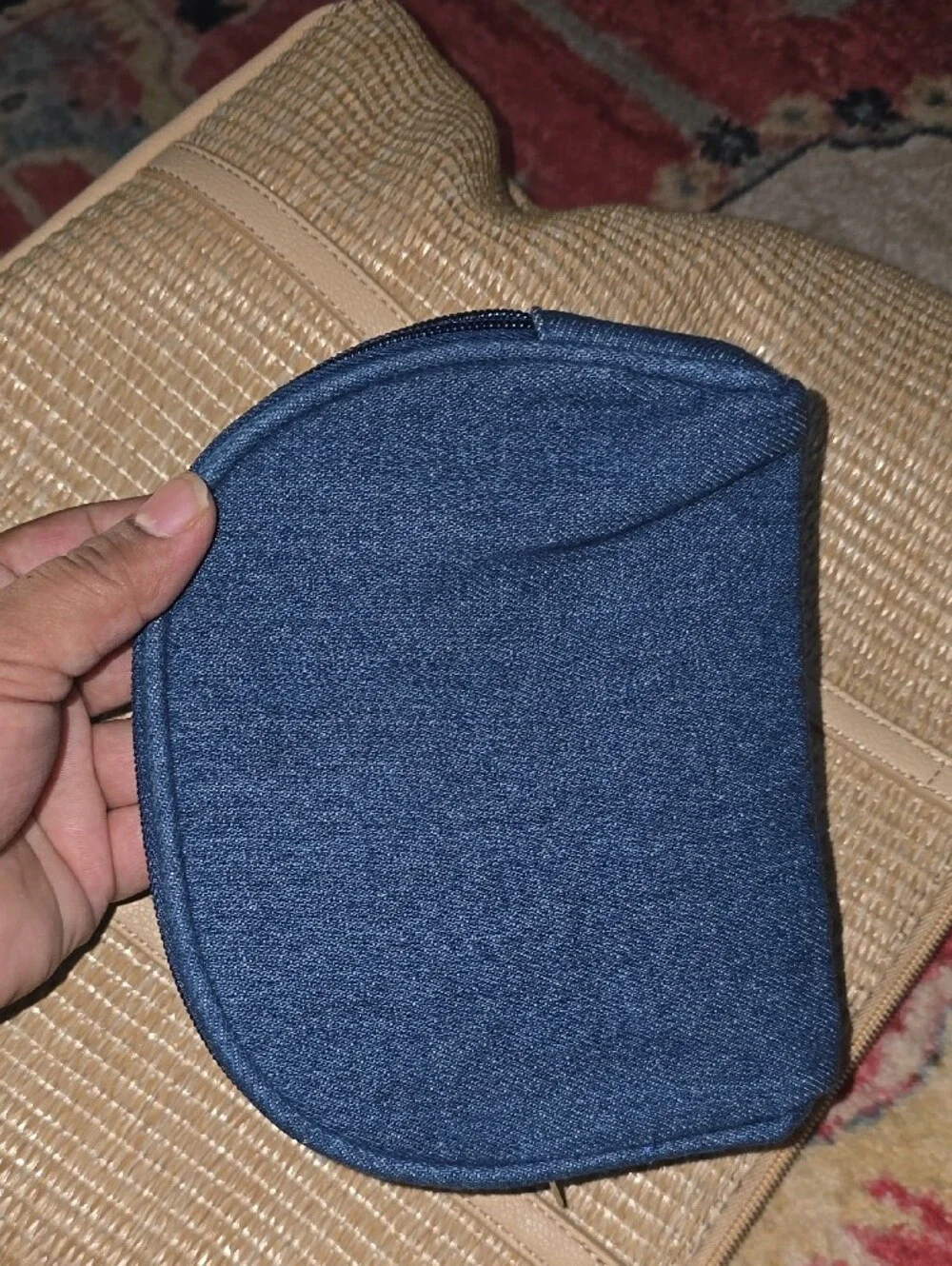 Blue Floral Embroidered Cosmetic Pouch